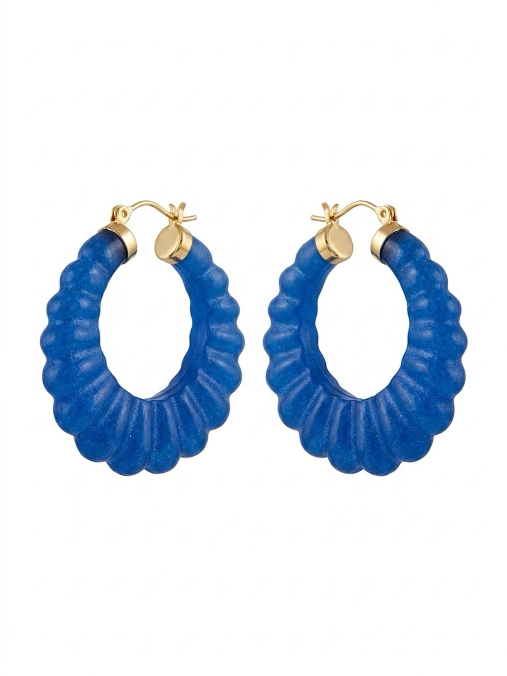 Blue Jade 925 Sterling silver Textured Hoop Earrings - Women Jewelry